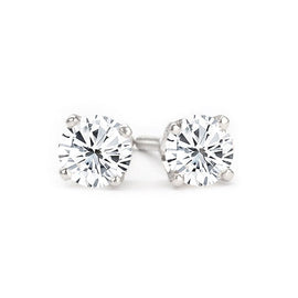 14K White Gold Diamond Stud Earrings; Diamond Weight: 0.80 ctw With 0.60 Carat Round Shape Natural Diamond