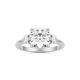 Asscher Diamond Engagement Ring 3 Stone Setting With 0.23 Carat Emerald Shape Natural Diamond