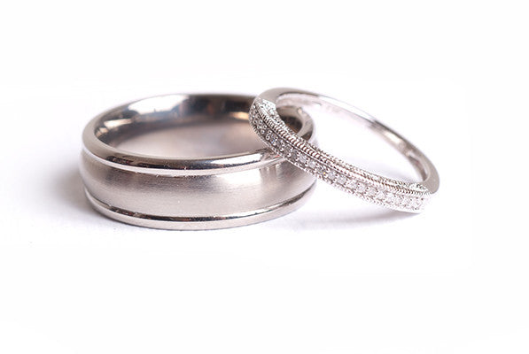 Classic Double Inlay wedding band in 18kt White gold