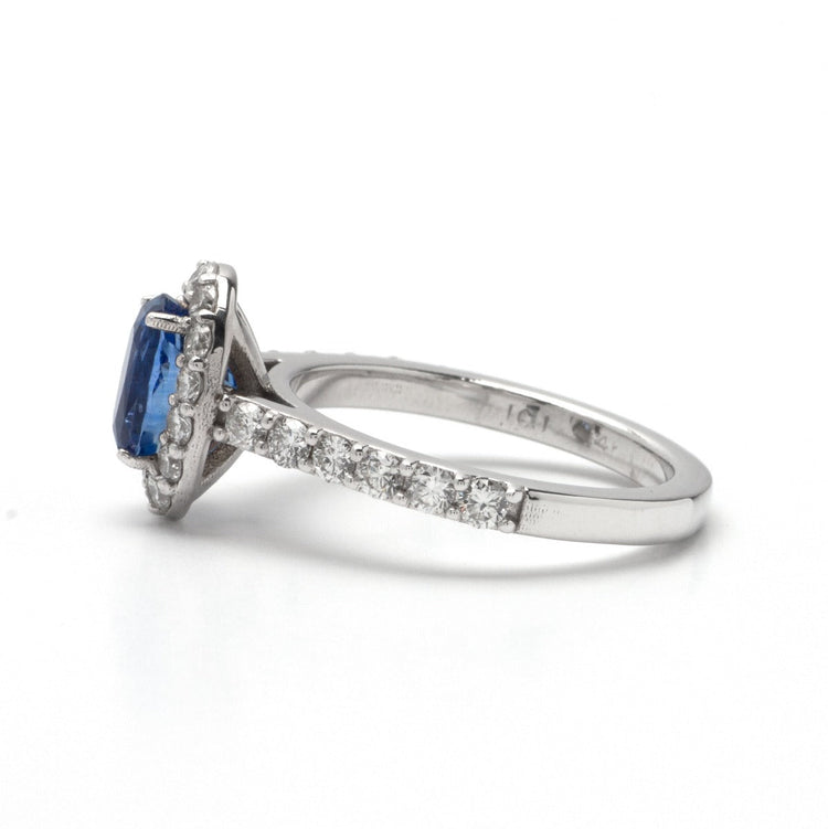 Sapphire Oval Halo Ring in Platinum; 1.94 CTW