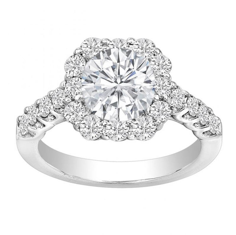 Round Lab 1.36ct Diamond 14KWG Cushion Halo Ring; 2.10 ctw