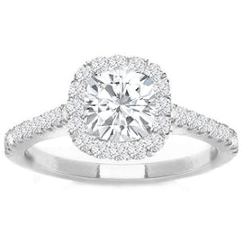 Celina Cushion Halo Diamond Engagement Ring in 14K White Gold; 0.56 ct
