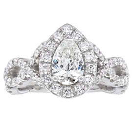 14K White Gold Halo Engagement Ring; 1.40 CTW