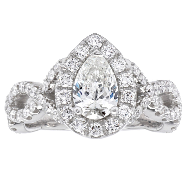 14K White Gold Pear Shaped Halo Diamond Ring; 0.70 CTW