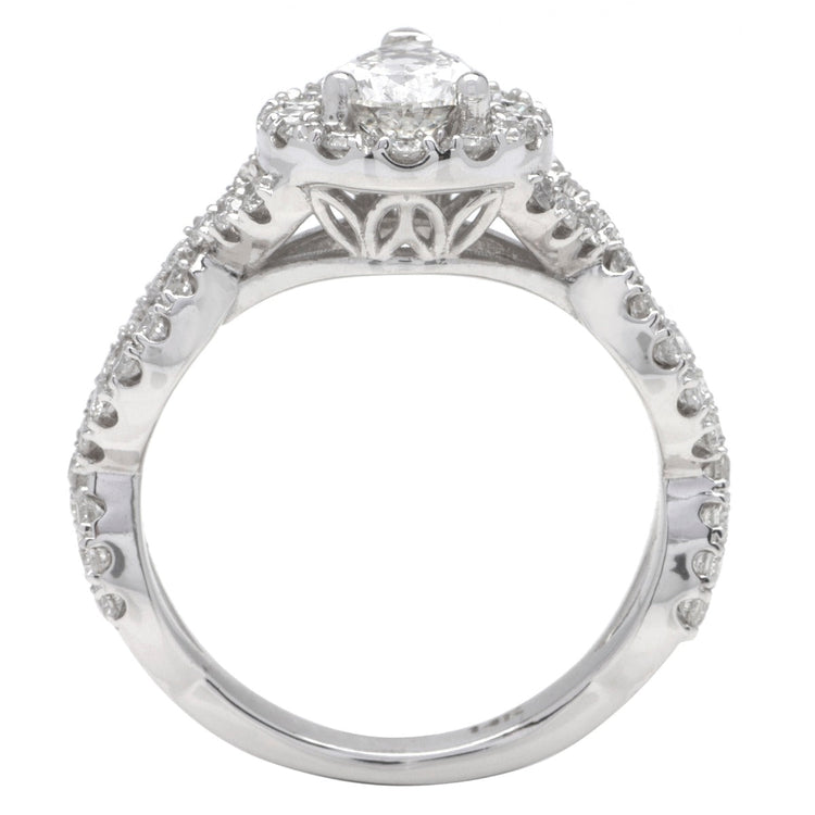 14K White Gold Pear Shaped Halo Diamond Ring; 0.70 CTW