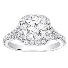 14K White Gold Cushion Halo Lab Made Diamond Ring; 3.00 CTW