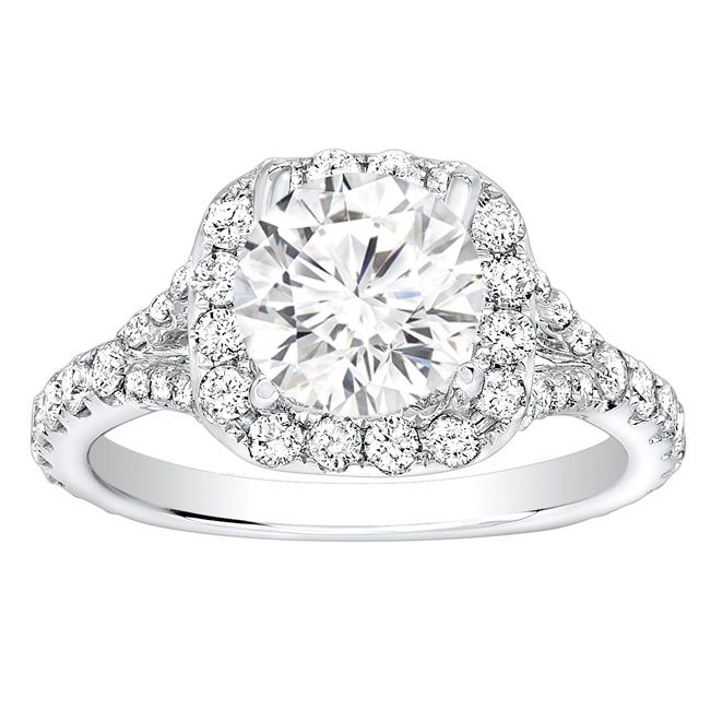 14K White Gold Cushion Halo Lab Made Diamond Ring; 3.00 CTW