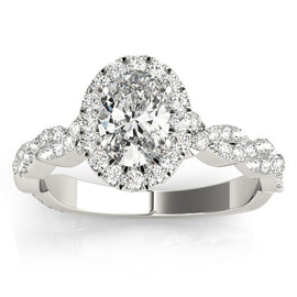 14k WG Oval Halo Diamond Ring; 1.22 CTW