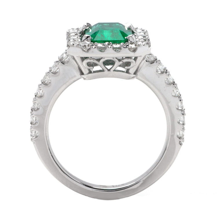 Emerald Halo Ring in 14K White Gold; 2.80 CTW