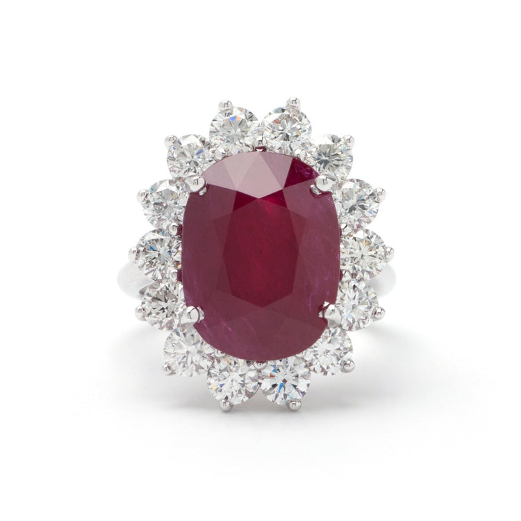 Oval Ruby Halo Ring in 14K White Gold; 14.63 CTW