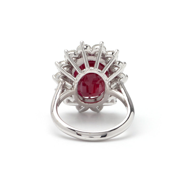 Oval Ruby Halo Ring in 14K White Gold; 14.63 CTW
