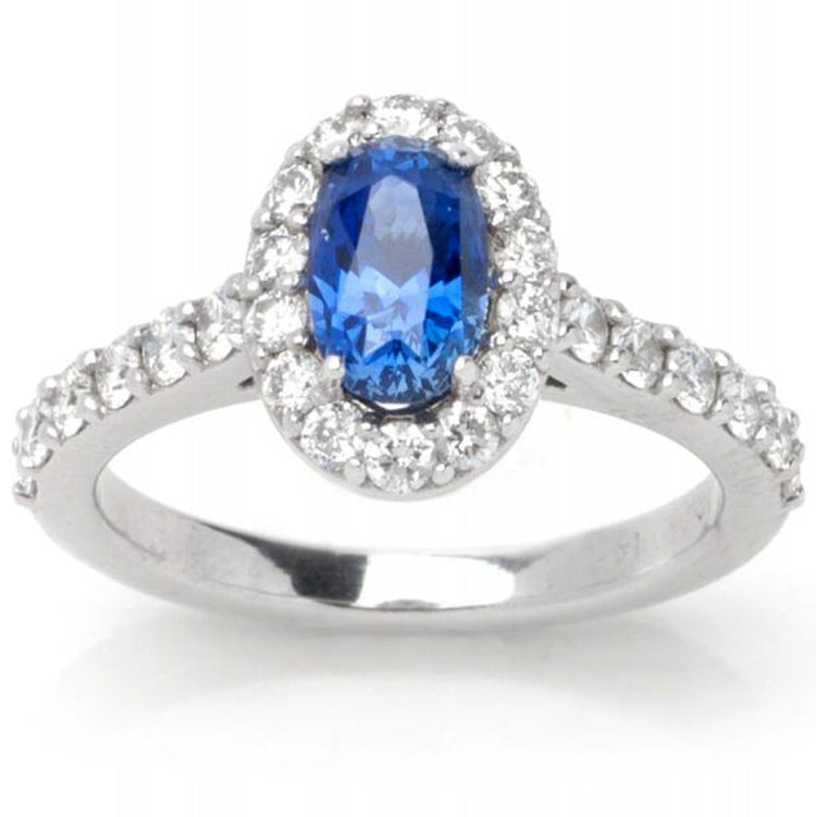 Sapphire Oval Halo Ring in Platinum; 1.94 CTW