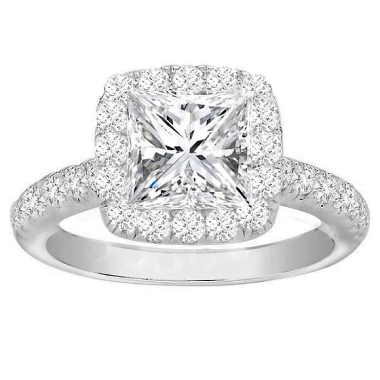 Lydia Halo Princess Cut Diamond Engagement Ring; 2.05ctw