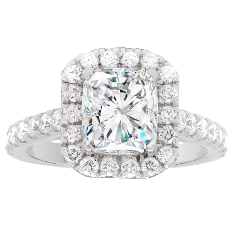 14KWG 1.50ct Cushion Halo Engagement Ring; 2.06 ctw