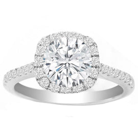 Aubri 14K WG Cushion Halo Engagement Ring; 1.37ctw