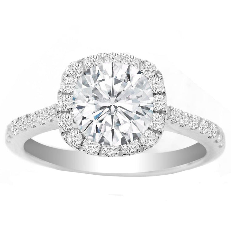 14K WG Cushion Lab Created Halo Engagement Ring; 2.00ctw