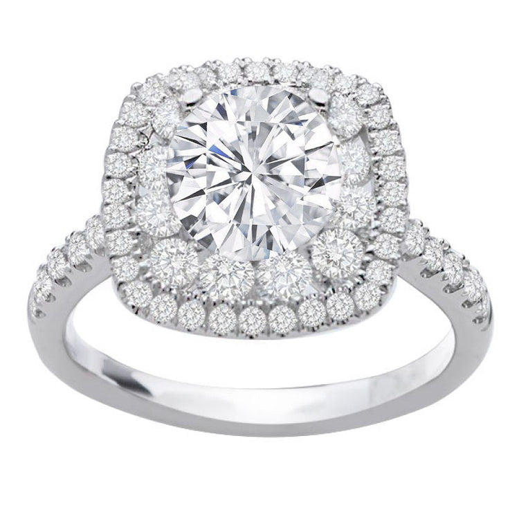 Hazel Double Halo Diamond Engagement Ring in 14K White Gold; 0.85 ctw