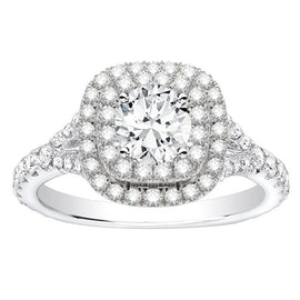 14K White Gold Double Halo Diamond Ring; 2.01 CTW
