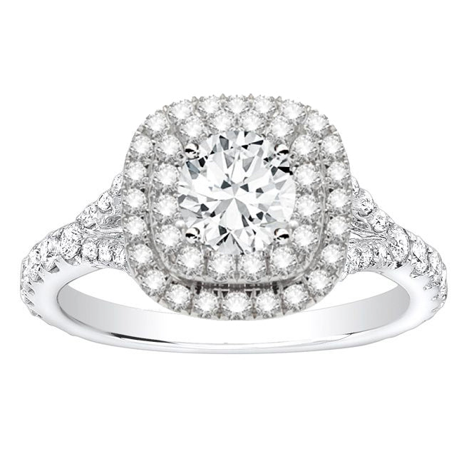 14K White Gold Double Halo Diamond Ring; 2.01 CTW