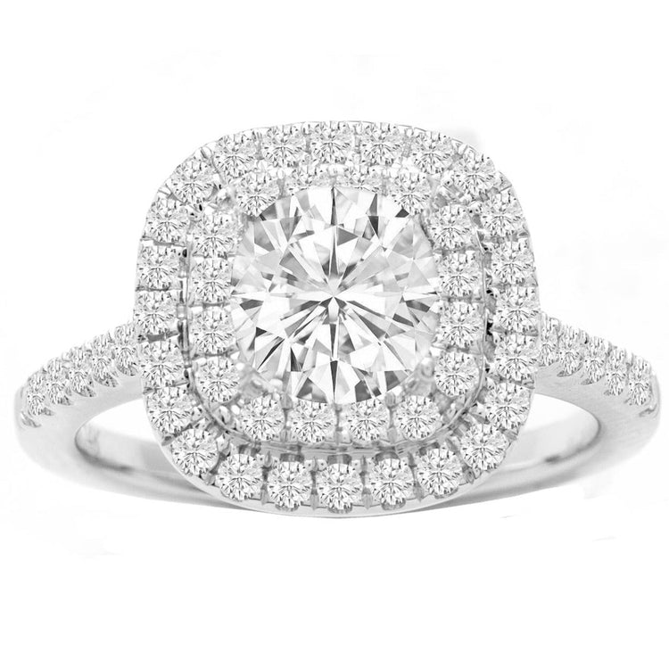 Double Halo Diamond Ring in 14K White Gold- Roselinda; 0.50 ctw
