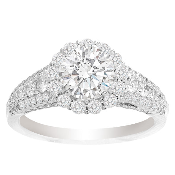 Jackiee 14K White Gold Round Halo Engagement Ring; 2.09 ctw