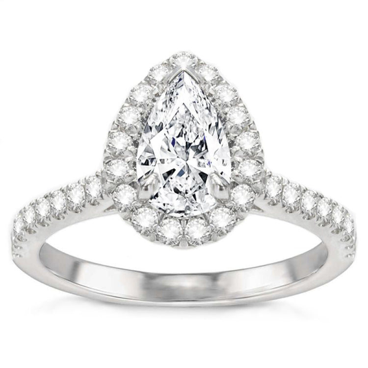 Pear .90ct GIA Diamond Halo Ring In 14k WG; 1.40 Ctw