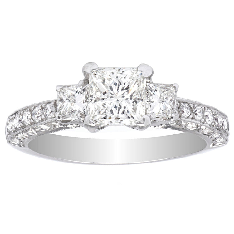 Reagan Three stone Diamond Engagement Ring 14K White Gold; .80 CTW
