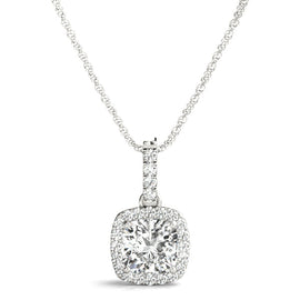 Round Diamond Cushion Halo Pendant 14k WG; 0.88 CTW