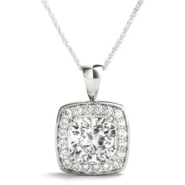 Cushion Halo Diamond Pendant 14k WG; 0.53 CTW