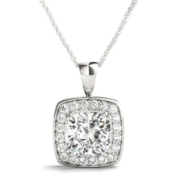 Cushion Halo Diamond Pendant 14k WG; 0.53 CTW