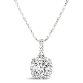 Round Diamond Cushion Halo Pendant 14k WG; 0.93 CTW