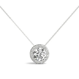 14K WG Diamond Halo Pendant; 0.93 CTW