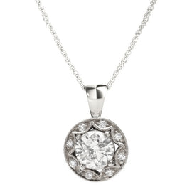 14K White Gold Round Diamond Halo Pendant; .68 ctw