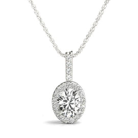 14k WG Oval Halo Diamond Pendant; .70 CTW