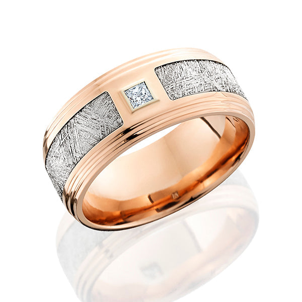 Meteorite & Diamond Men's band in 14K RG