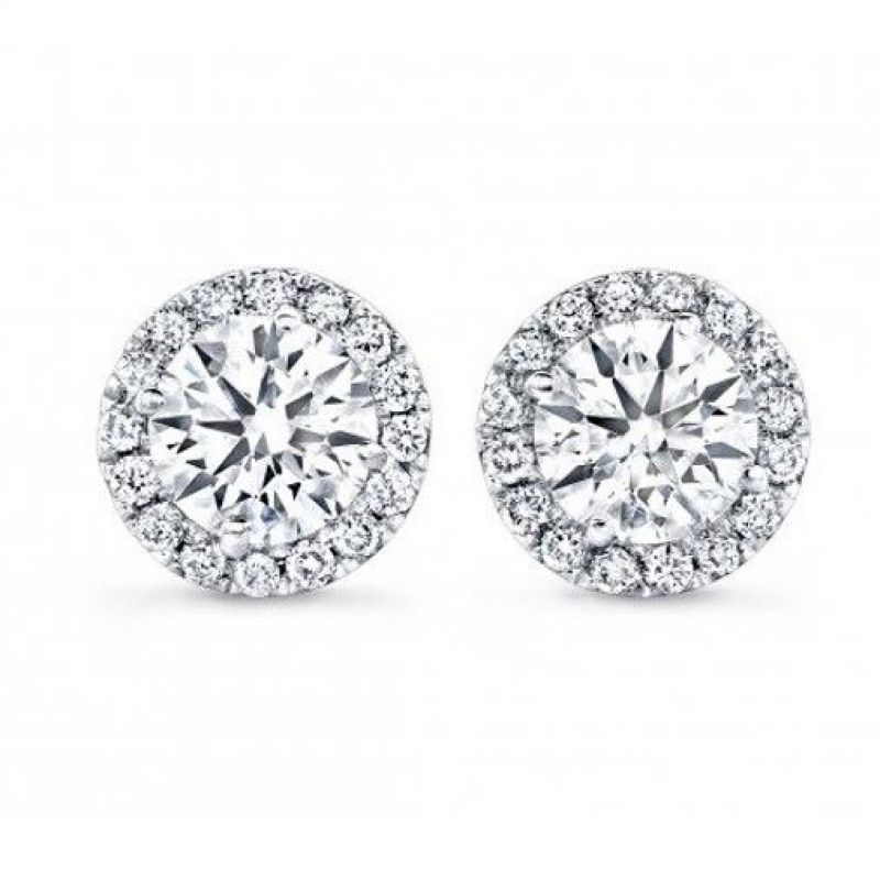 Halo Diamond Stud Earrings in 14K White Gold; 1.36 ctw white gold
