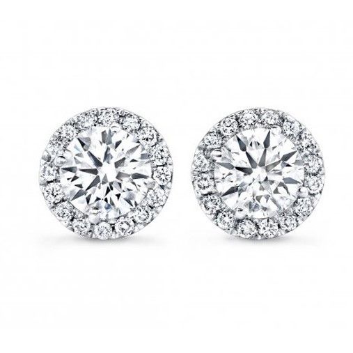 14K White Gold Diamond Halo Studs; 0.80 Ctw