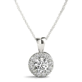 14K White Gold Round Diamond Halo Pendant; 1.02 ctw