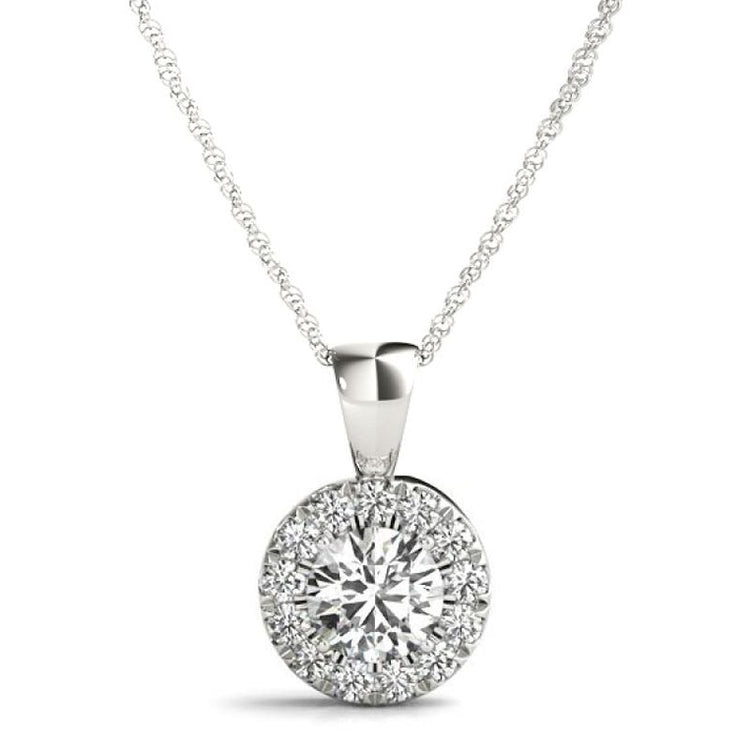 14K White Gold Round Diamond Halo Pendant; 1.02 ctw