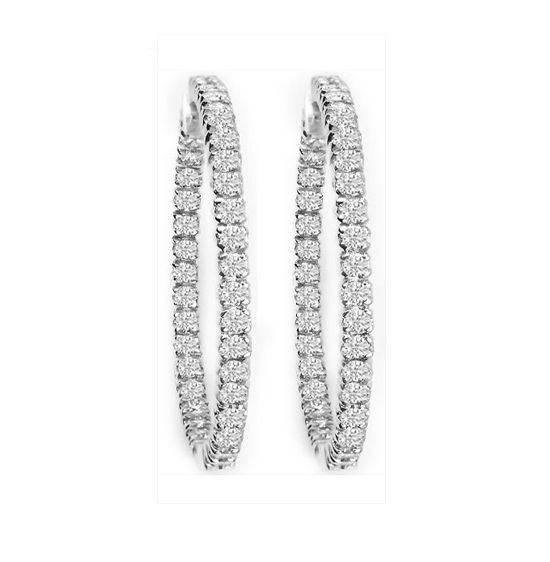 14K White Gold Diamond Hoop Earrings; .70 Ctw