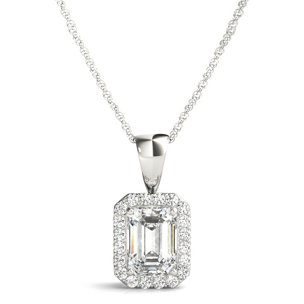 14K White Gold Radiant GIA Diamond Halo Pendant; 1.30 ctw