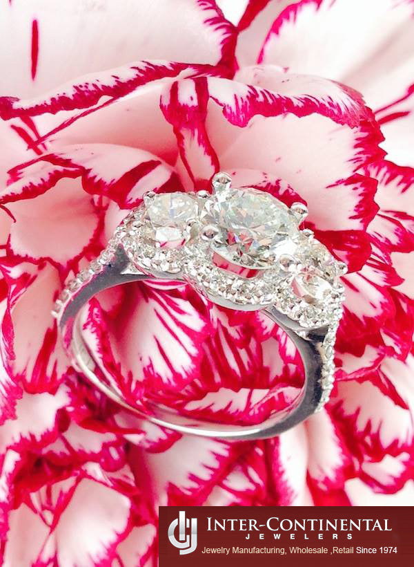 Lana Three-Stone Halo Diamond Engagement Ring; 1.00 ctw