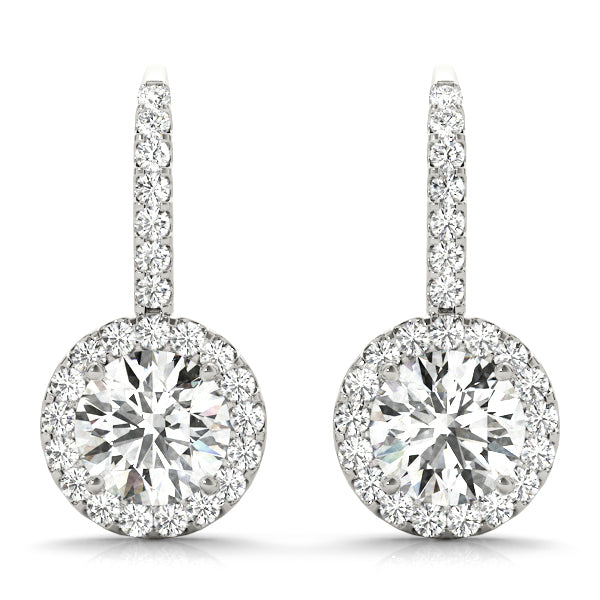 Round Halo Dangle Earrings in 14k WG: 1.00 CTW white gold