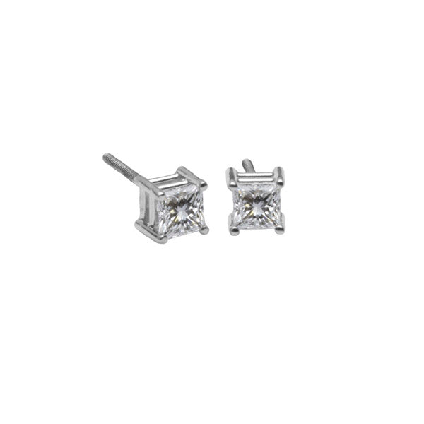 Princess Cut Diamond Stud Earrings in 14K White Gold; .25 ctw white gold