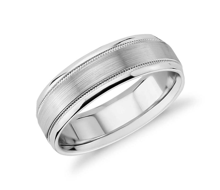 14K Bevel and Miligrain Men's Wedding Band
