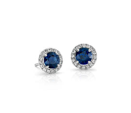 14K White Gold Sapphire Stud Earrings; Sapphire Weight: 1.21 Ctw