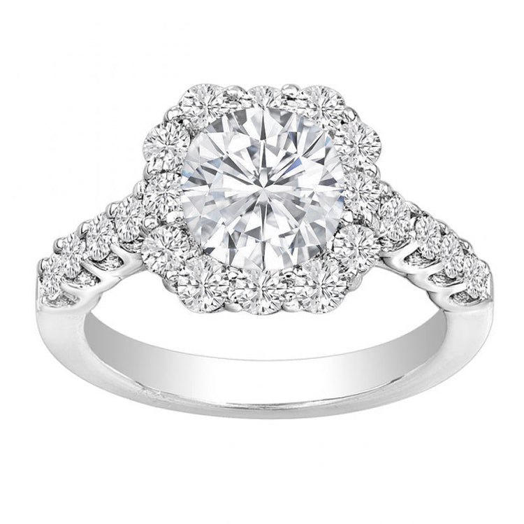 Round 1.00ct Diamond 14KWG Cushion Halo Ring Gloria; 2.20 ct