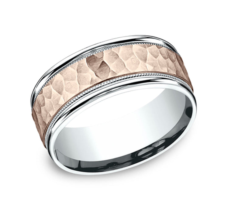 14K Milgrain, Hammered Men's Wedding Band