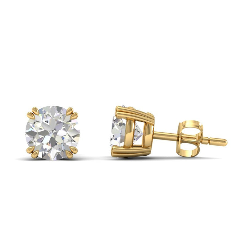Double prong Diamond stud earrings in 18k yellow gold