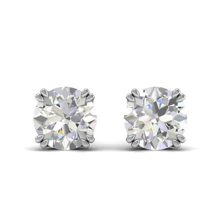 Vintage double prong Diamond stud earrings in 18K White gold